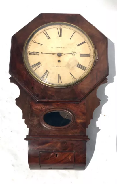 Antique Mahogany Whitehurst Of Derby FUSEE Drop Dial Wall Clock