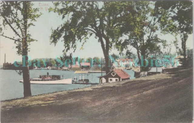 Essex NY - STEAMER AT DOCK ON LAKE CHAMPLAIN - Postcard Essex County
