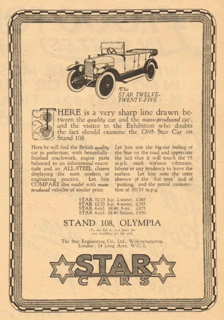 1923 Original Vintage Star Engineering Automobile Motor Car Art Print Ad