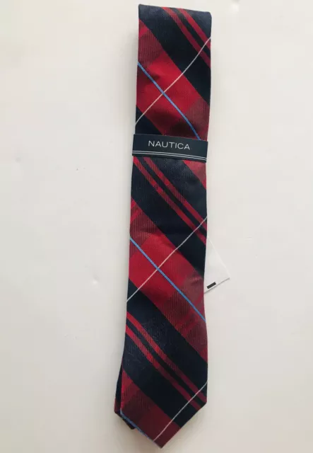 Nautica Mens' Neck Tie Narrow 2.5" Width Plaid Red/Black NWT