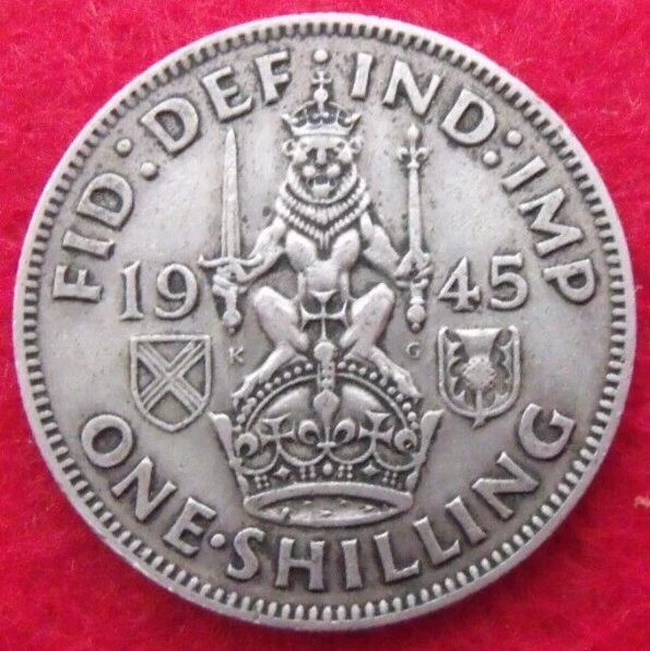 1945 GEORGE VI  SILVER SHILLING  ( 50% Silver )  British 1s Coin.   407