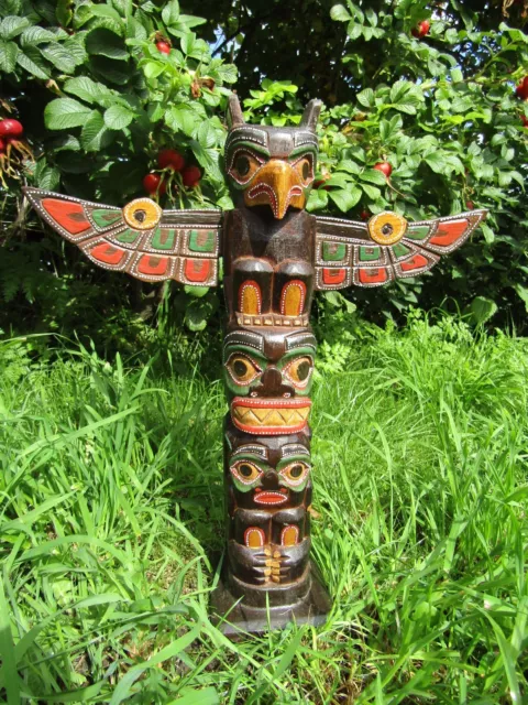 Fair Trade Wooden Hand Made Tribal Eagle American Indian Ethnic Totem Pole 40cm