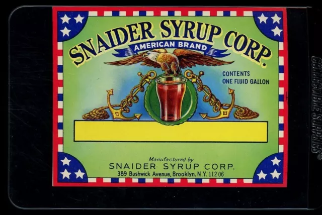 Snaider Syrup Corp Label, Brooklyn NY- Blank