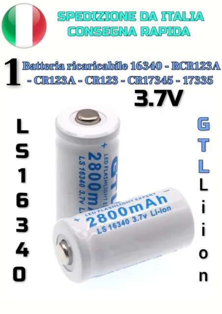 Batteria Ricaricabile Cr123A 16340 Al Litio 2500Mah 3.7V Pila Torcia Led