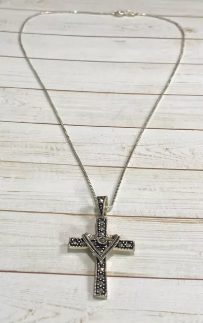Charles Winston CW Necklace Art Deco 925 Marcasite Cross Pendant Chain