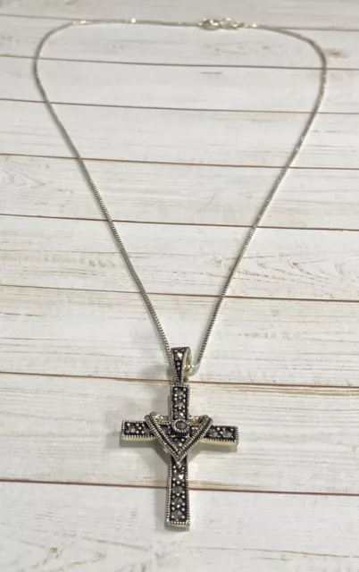 Charles Winston CW Necklace Art Deco 925 Marcasite Cross Pendant Chain Charles Winston CW Necklace Art Deco 925 Marcasite Cross Pendant Chain