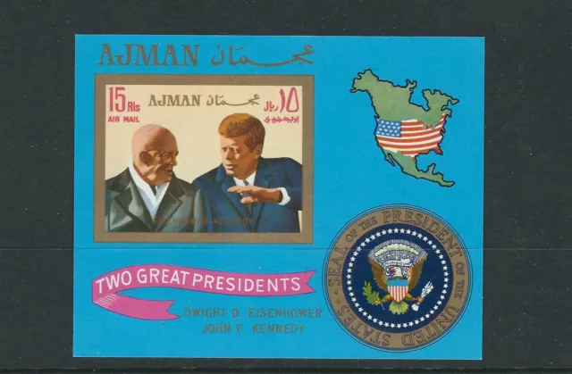 Ajman 1960s Kennedy Jfk Und Eisenhower Souvenir Blatt VF MNH