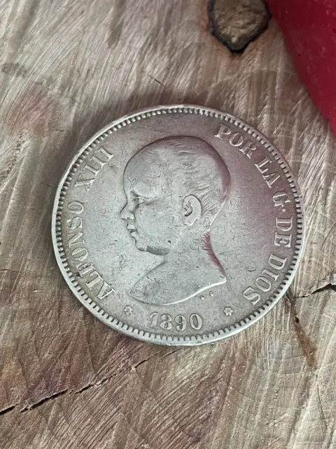 SPANIEN: 5 Pesetas 1890 "ALFONSO XIII.", sehr schön, Silber 0.900,  25 g LMU