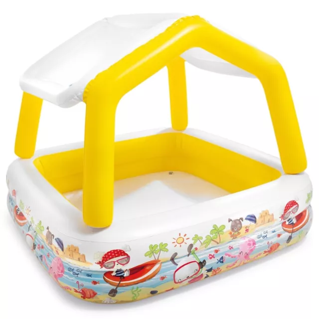 Intex Inflatable Swimming Pool Kids Toy Above Ground with Sun Shade Canopy