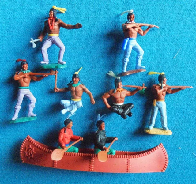 Collection of Timpo Indians - 6 on foot , 2 in canoe