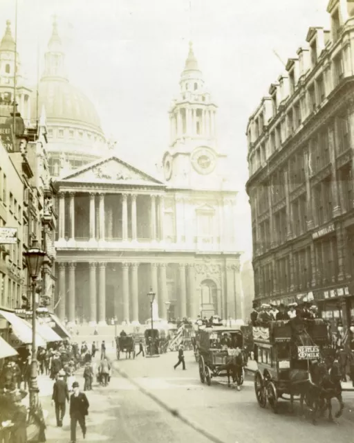 UK London St Paul Church Animated Street Scene Old Snapshot photo 1900