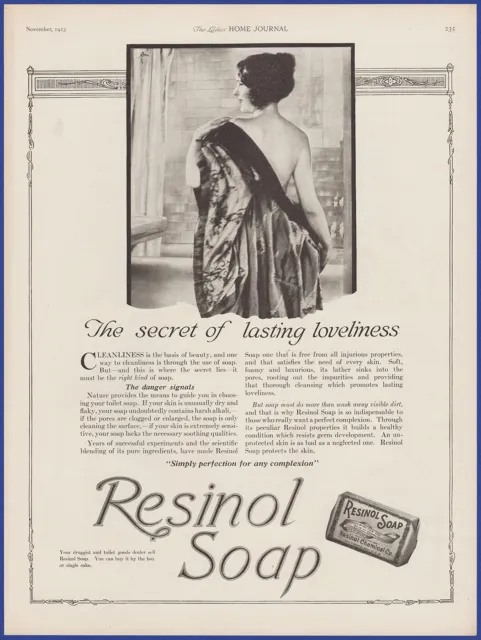Vintage 1923 RESINOL SOAP Beauty Bathroom Art Décor Ephemera 20's Print Ad