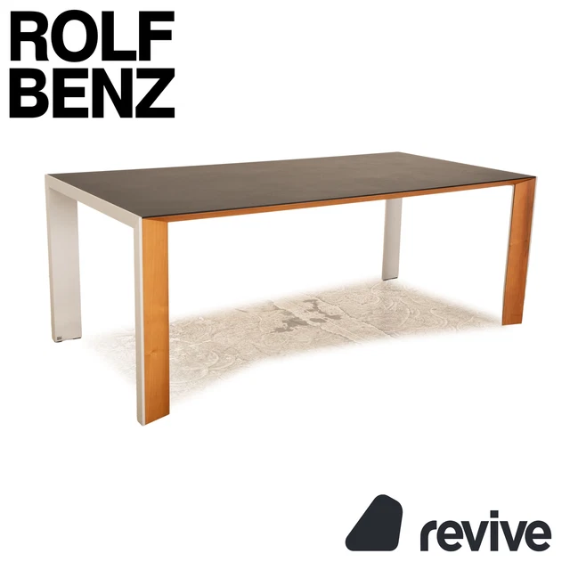Rolf Benz Vidrio Mesa de Comedor Negro Antracita Aluminio Nogal 200 X 98CM