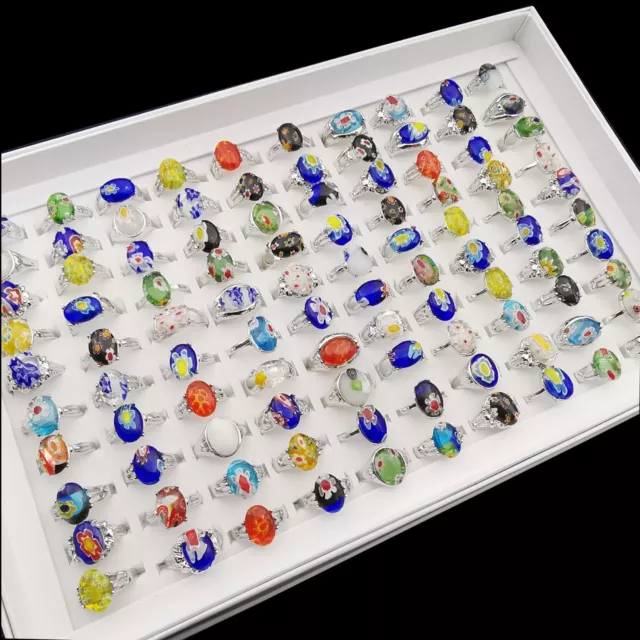 100pcs Women Lady's Jewelry Wholesale Mixed Lots Ring Glass Natural Stone Rings