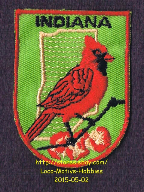 LMH PATCH Badge  INDIANA  State Bird Red CARDINAL  Flower PEONY  Outline Peonie