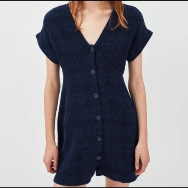 Zara trf Collection- Black and Blue Tweed Button Down Mini Dress- Size X-Small