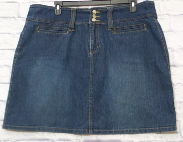 Zoey Beth Mini Skirt Women's 2X Blue Denim Ramie Blend Stretch Pockets Back Slit