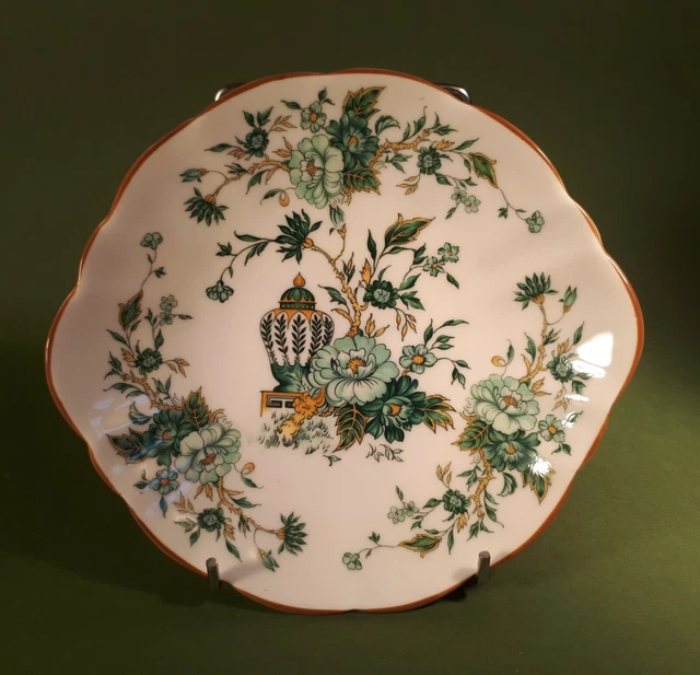 Vintage 1960er Jahre Crown Staffordshire KOWLOON Griff Süßplatte. Grüne Chinoiserie