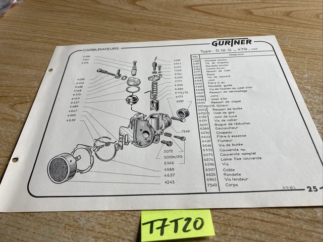 GURTNER CARBURATEUR D12G 479 VAP D12G 543 VAP 57 liste pices dtaches EUR  11,75 - PicClick FR