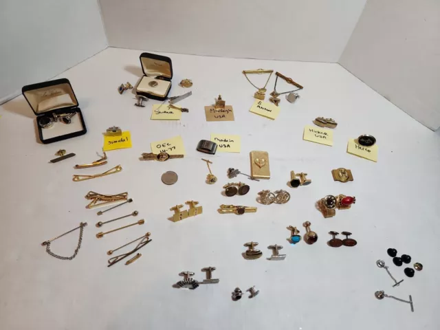 Vtg  Mixed Lot of 59 Cufflinks Tie Tacks Bar Clips some signed Swank Anson etc