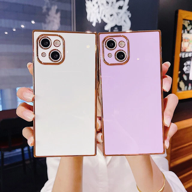 For iPhone 15 14 13 12 11 Pro Max XS 8 Plus Plating Square Color Soft Case Cover
