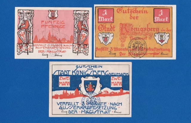 a. Sammlung Brandenburg Lot 3 x Notgeld KÖNIGSBERG 1921 Stadt Serie komplett II+