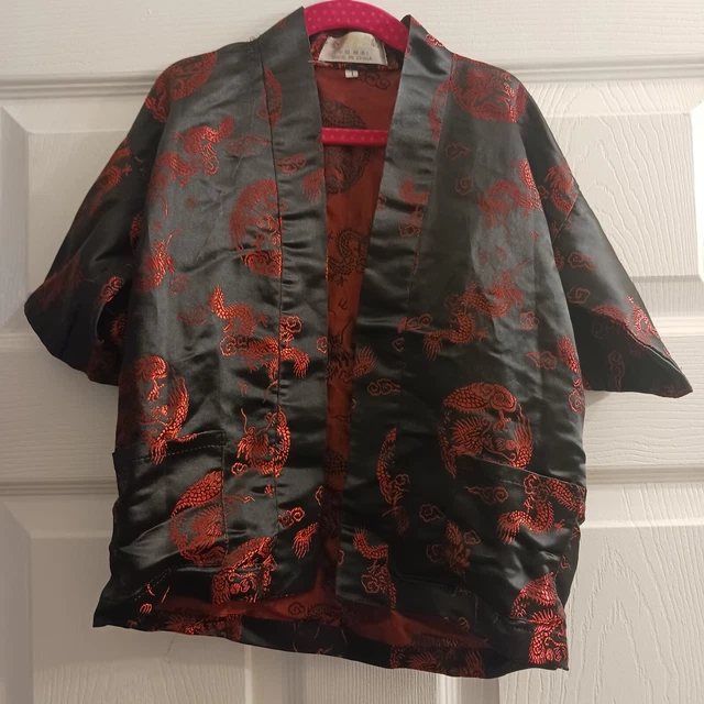 Chinese Oriental Children's Black/Red  Dragon Top Only Robe Style NO BELT