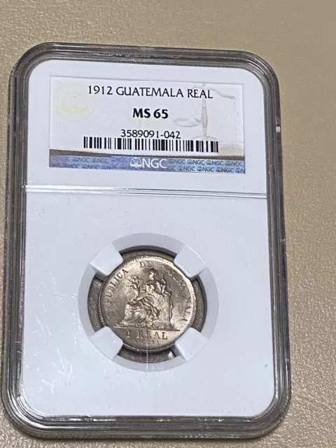 1912 Guatemala 🇬🇹 1 Real Copper-Nickel Coin MS 65 *VERY RARE * 4 IN POP L 👀K!