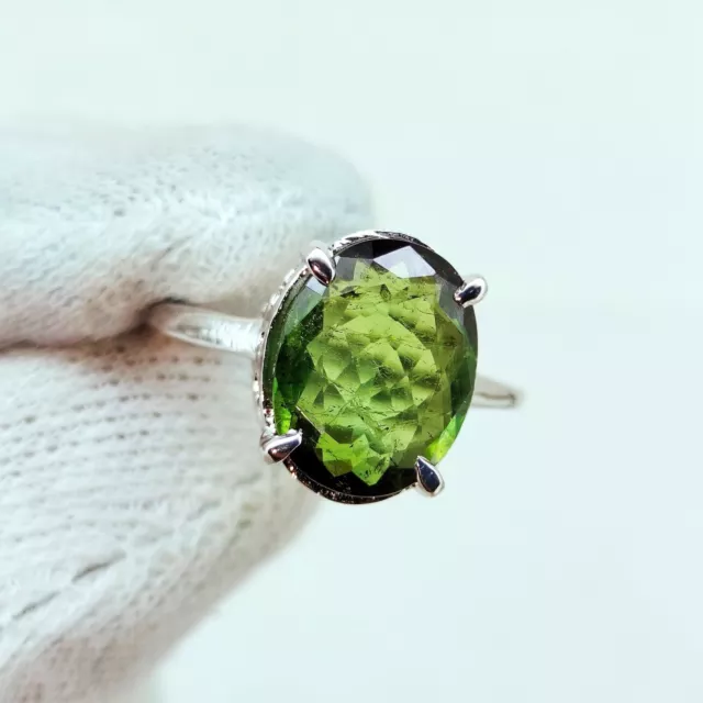 Bague ovale tourmaline verte naturelle 18,10 ct en argent sterling 925...