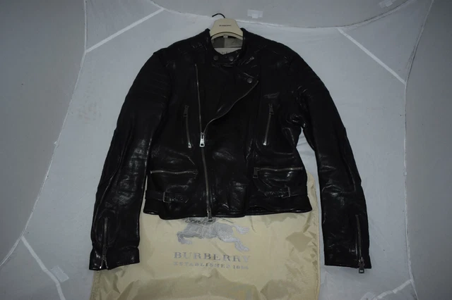 BURBERRY BRIT QUILTED Black Lamb Leather Biker Zip Cuff Jacket