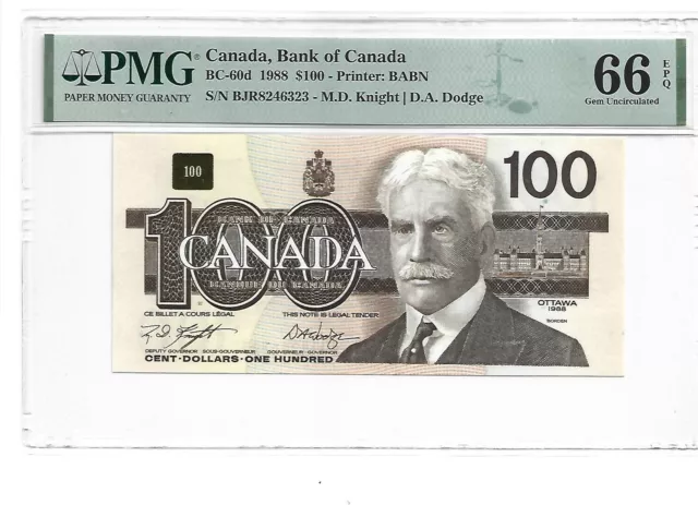 Canada,Bank of Canada 1988 $100 PMG 66 EPQ