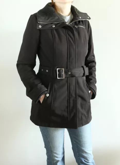 Miss Sixty Women's Black Parka Belted Winter Jacket Coat Detachable Hood Size M