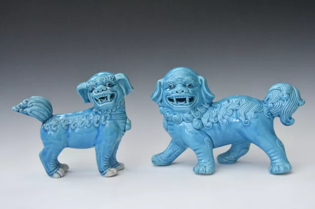 Asian/Chinese? porcelain turquoise Temple Lions Dogs of Fo standing