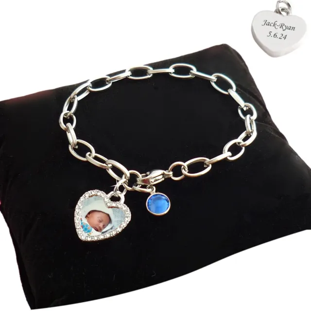 Schöne Foto Armband Mit Geburtsstein Und Personalisiert Gravur Geschenk. Neu