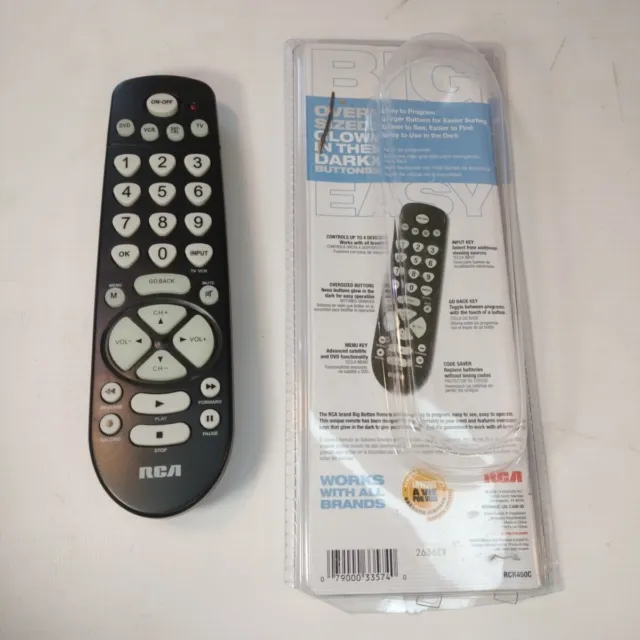 RCA Remote Control RCR450C Universal 4 Device Big Glow In Dark Buttons *Tested