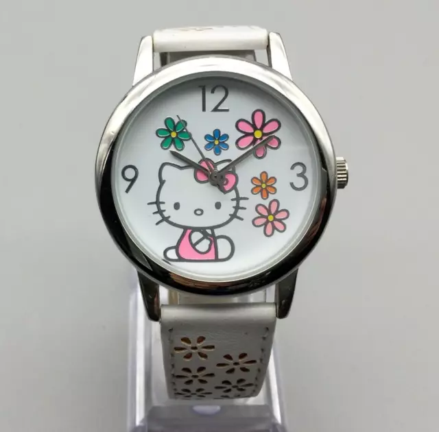 Sanrio Hello Kitty Watch Women Hello Kitty 39mm Silver Tone Pink floral Dial