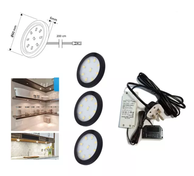 ORBITXL Black 3W Warm White LED Light Kit Under Cabinet Shelf Cupboard Sets