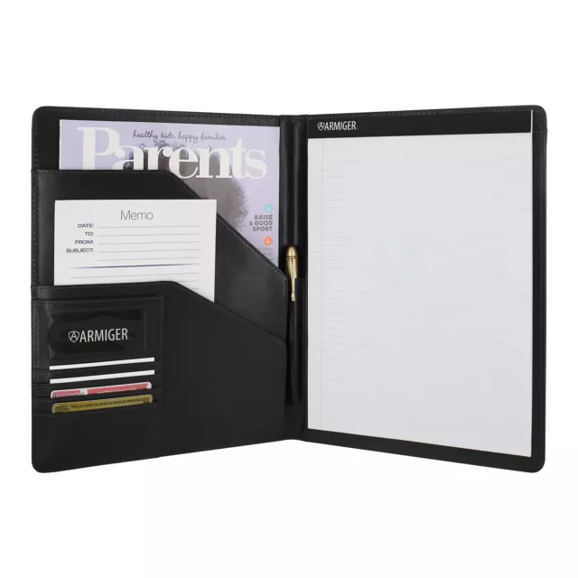 Armiger Executive Bonded Leather Professional Padfolio with Notepad - Black