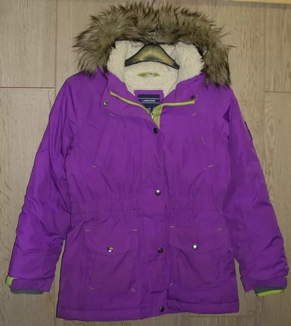 Lands End Girls Purple Hooded Warm Winter Coat Jacket Down Filled Age 12-13