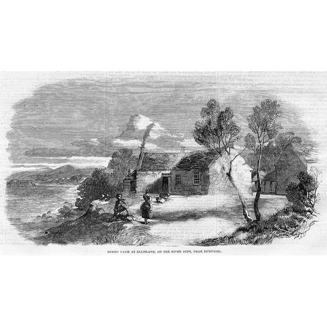DUMFRIES Robert Burns Farm at Ellisland on the River Nith - Antique Print 1859