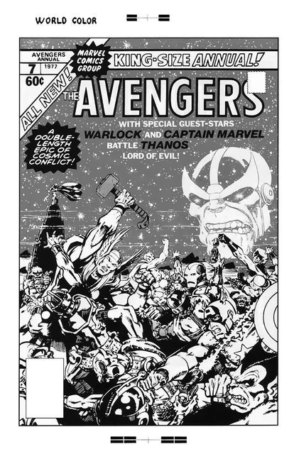 Jim Starlin Avengers Annual #7 Rare Large Production Art Cover