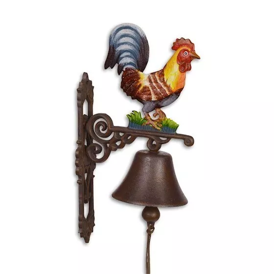 Wand Glocke bunter Glocken Hahn Eisenguss Antik Bimmel Vintage Geschenk Haus