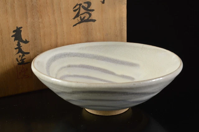 G6621: Japanese Kiyomizu-ware White glaze TEA BOWL w/signed box Tea Ceremony
