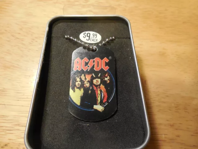 ACDC Dog Tag On Steel Ball Chain 2006 Presse with metal  box Unused New AC/DC 2