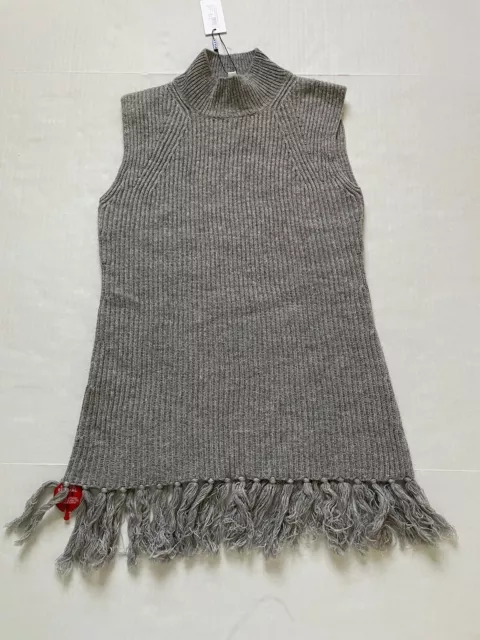 Milly Sweater Vest Womens P Gray Mock Neck Tunic Ribbed Fringe Wool Cashmere NWT