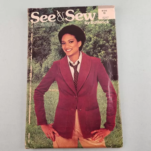 Butterick See & Sew 6217 Vintage Misses Jacket Sewing Pattern Uncut Size 18