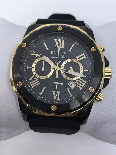 BULOVA MARINE STAR Black Chronograph Dial Rubber Strap Men s Quartz Watch 98B278 115.65