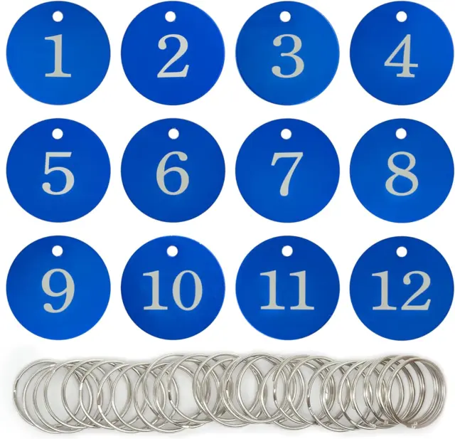 StayMax Round Aluminum Engraved Number Tags Key Tags ID Tags (1-25, Blue)