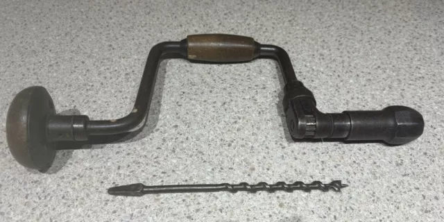 Hand Drill Brace Sweep Ratchet Stanley No 75 - 10in with Drill Vintage Carpentry