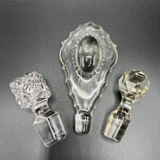 LOT OF 3 VINTAGE SOLID CRYSTAL GLASS PERFUME BOTTLE CRUET STOPPERS Replacement